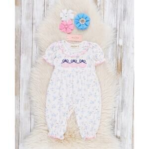 Boutique Marie Nicole Smocked Toddler 18-24mo Floral Pumpkin Party Romper